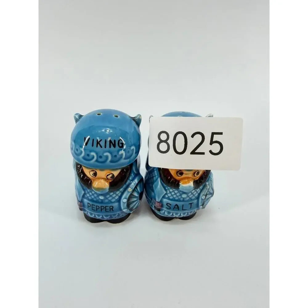 Vintage Viking Salt Pepper Shakers Japan Ceramic Blue Norse Figurines